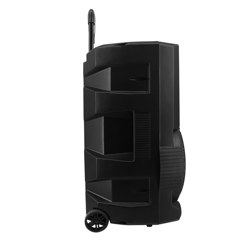 best price 15 inch battery bluetooth karaoke trolley speaker box with 2 wireless mic