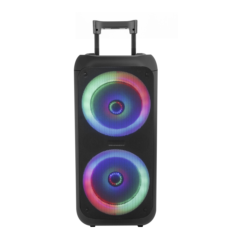 2022 Hot Sale Dual 8 Plastic Party Speaker with LED Disco Light Trolley